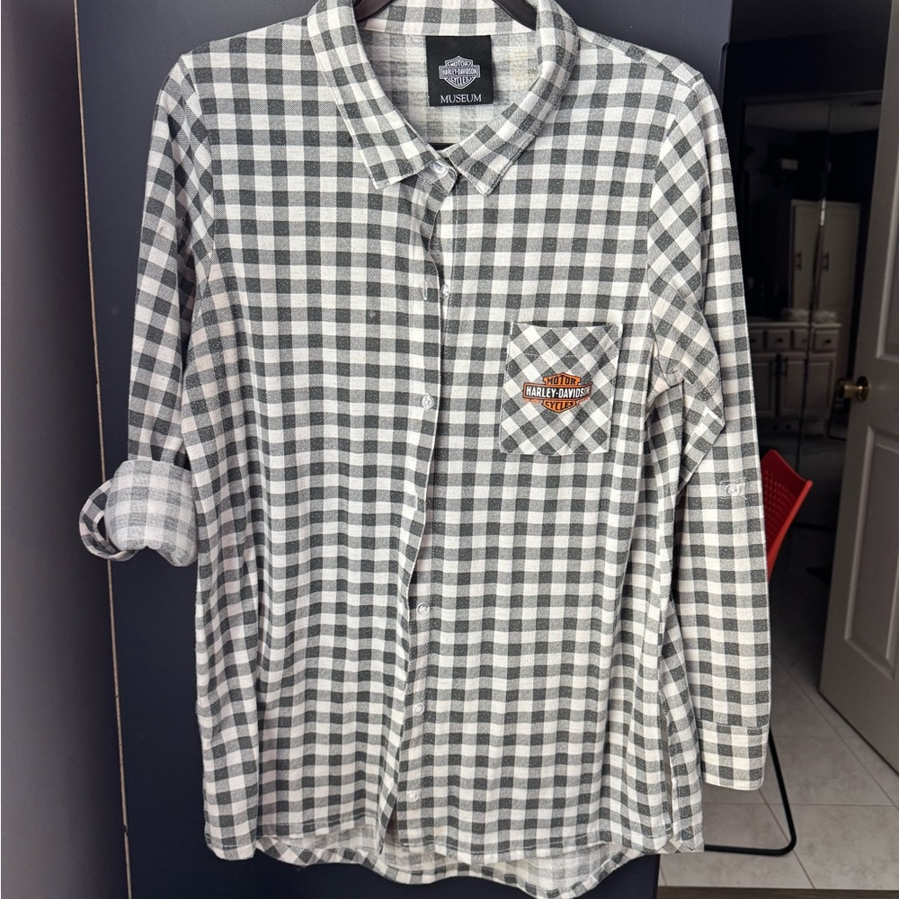 Harley-Davidson Womens Black and White Checkered Shirt